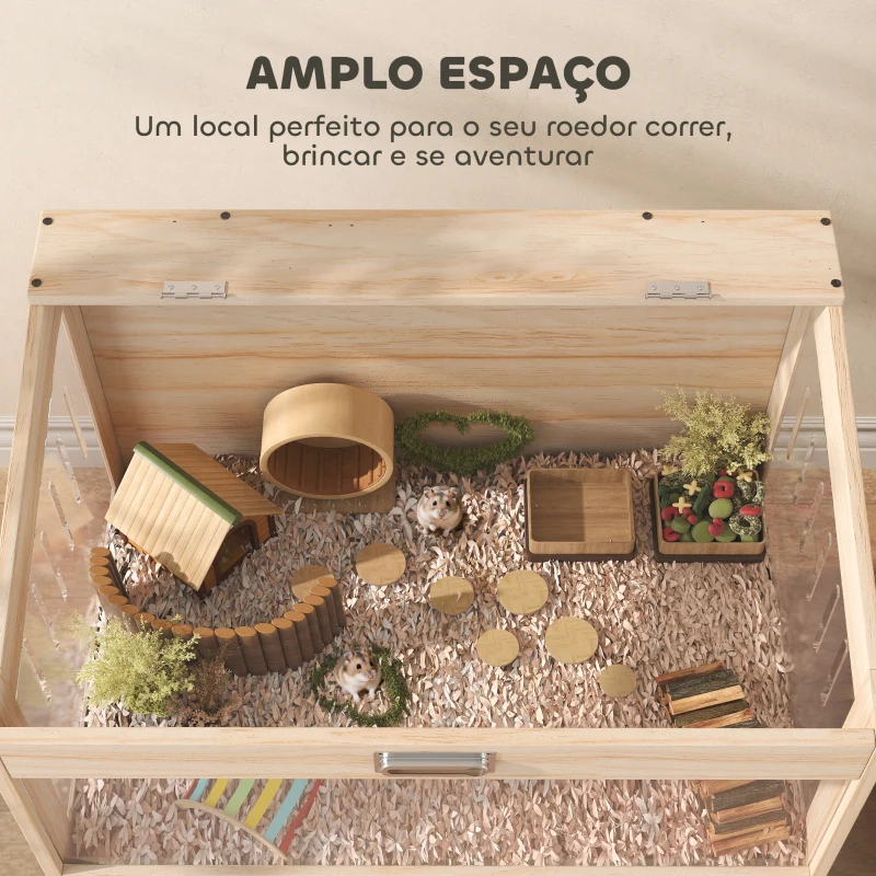 PawHut Gaiola para Hamsters com Espaço de Arrumação Casa para Hamsters com Painéis Acrílicos 60x40x82,5 cm Madeira