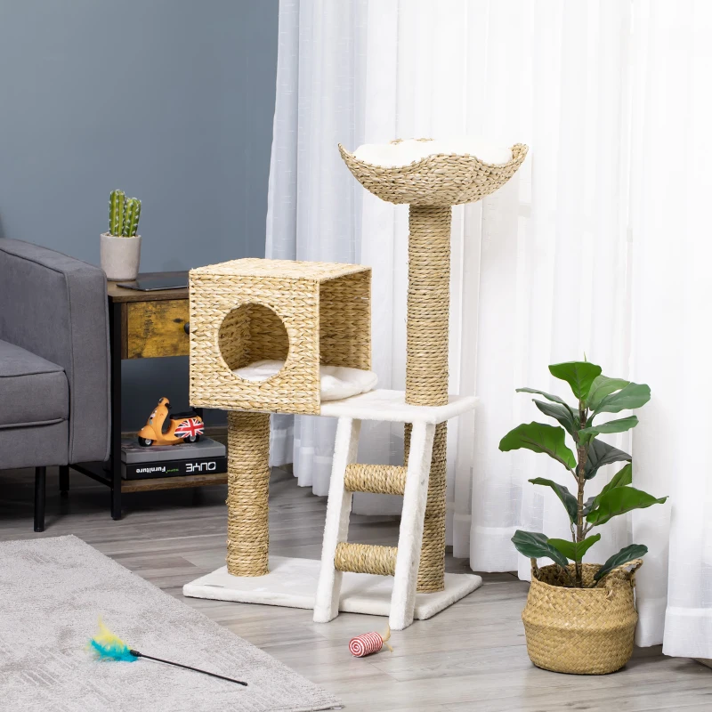 PawHut Arbre à chat arbre à grimper griffoir pour chat hauteur 100,5 cm avec coussins et échelle centre d'activités poteaux en quenouille