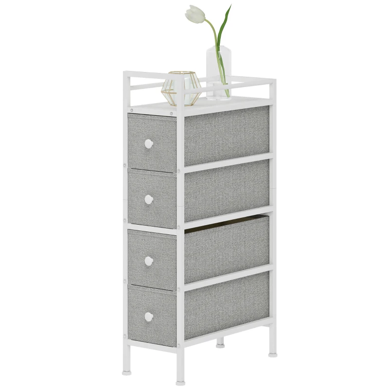 HOMCOM Móvel de Arrumação Estreito com 4 Gavetas de Tecido para Espaços Pequenos 20x43x81,5 cm Cinzento Claro