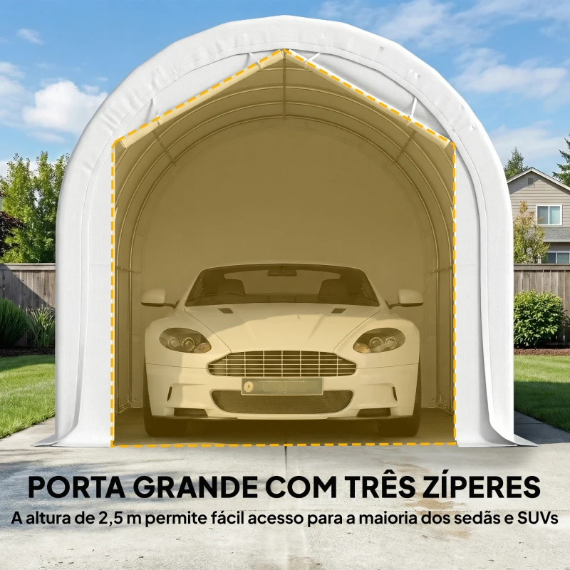 Outsunny Garagem Exterior 3x6 m Impermeável com Tecido PE Resistente e Estrutura de Metal Galvanizado UPF 30+ Branco