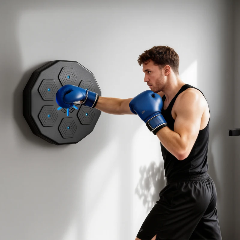 SPORTNOW Boxtrainer mit Musikfunktion, Bluetooth, leuchtende Punkte, Wandaufhängung, Kunstleder, Schwarz
