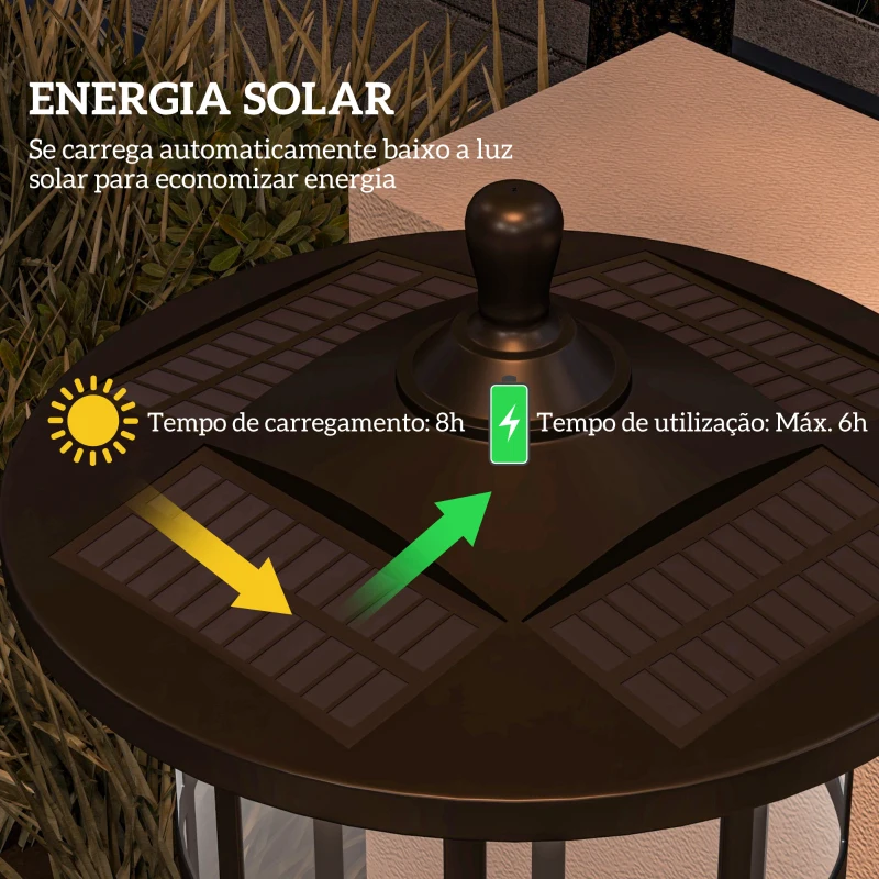 Outsunny 2 Candeeiros Solares de Exterior com Painel Solar Acendimento Automático Impermeável IP44  23,5x23,2x184 cm Preto