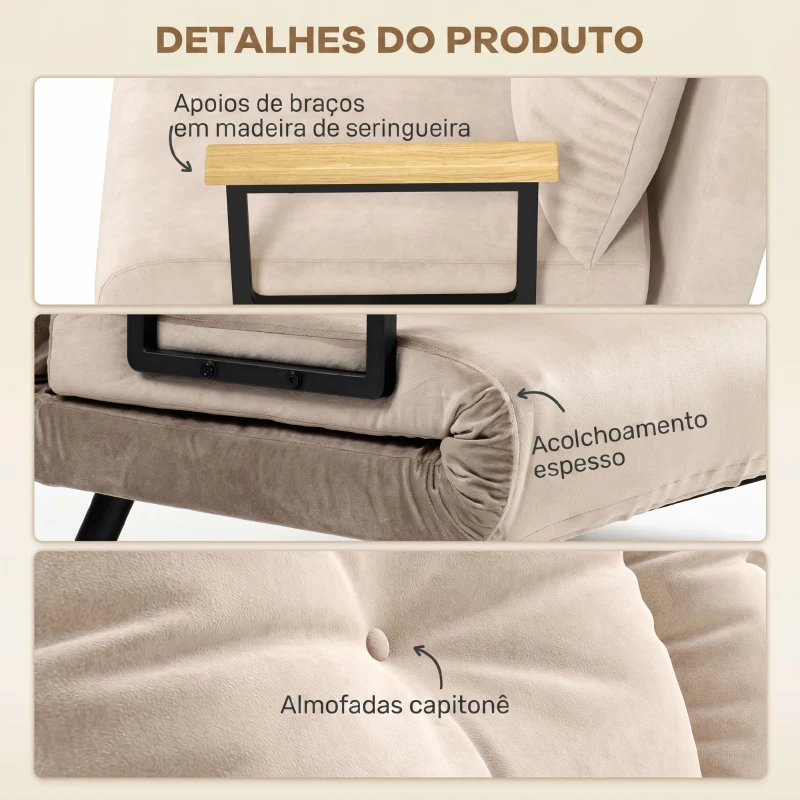 HOMCOM Sofá Cama Convertível 2 Lugares Dobrável com Encosto Ajustável em 5 Níveis e 2 Almofadas 102x73x81 cm Bege Claro