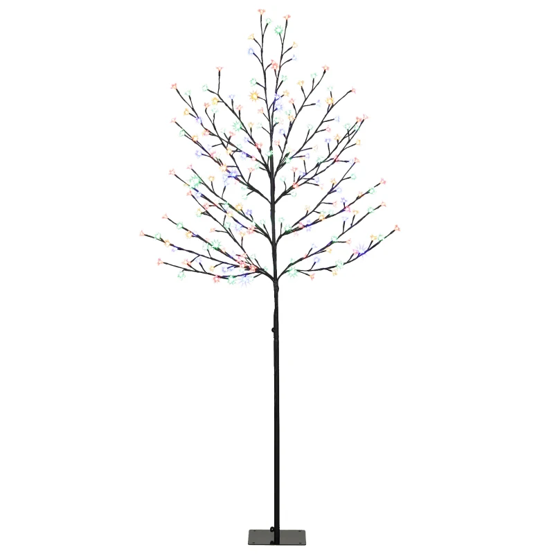 HOMCOM Arbre lumineux 180cm Cerisier Artificiel Lumineux  200 LED et 20 Branches Flexibles, Décoration Intérieure et Extérieure