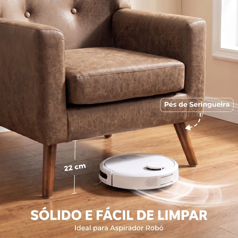 HOMCOM Cadeirão Relax Individual em PU com Almofada de Assento com Molas, Encosto Acolchoado e Pés de Madeira 72x76x80 cm Castanho