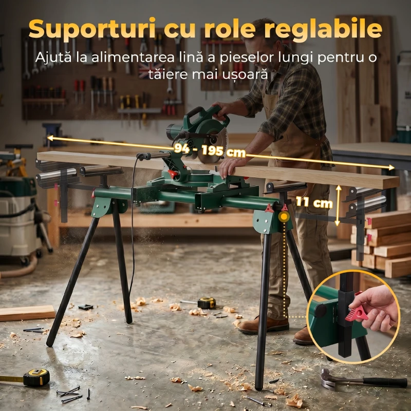 HOMCOM Suport pentru Troncatrice cu Brațe Reglabile, Picioare Pliabile, Înălțime Ajustabilă, Capacitate 150 kg, Verde