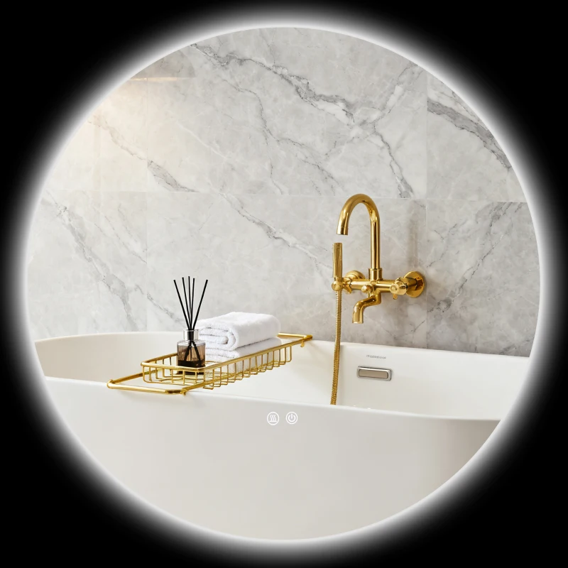 kleankin Oglindă de Baie cu Lumină LED Rotundă 80cm, 3 Culori, 3000-6500K, Oglindă de Perete Iluminată cu Interruptoare Touch, Luminozitate Reglabilă, Funcție Memorie și Anti-Ceață, IP44