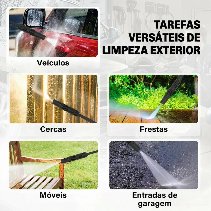 Outsunny Lavadora de Alta Pressão 1600W Presión 100 Bar Caudal 390 L/h com Bocal Ajustável e Rodas 29,5x22x60 cm Amarelo