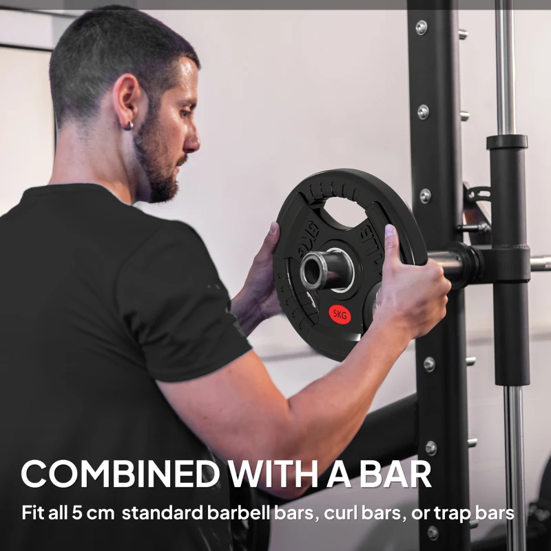 SPORTNOW Olympic Weight Plates, 2"/5cm Weight Disc Pair with Tri-Grips, 2 x 5kg Dumbbell Plates for Weightlifting and Strength Training Home Gym Fitness Workout, Black