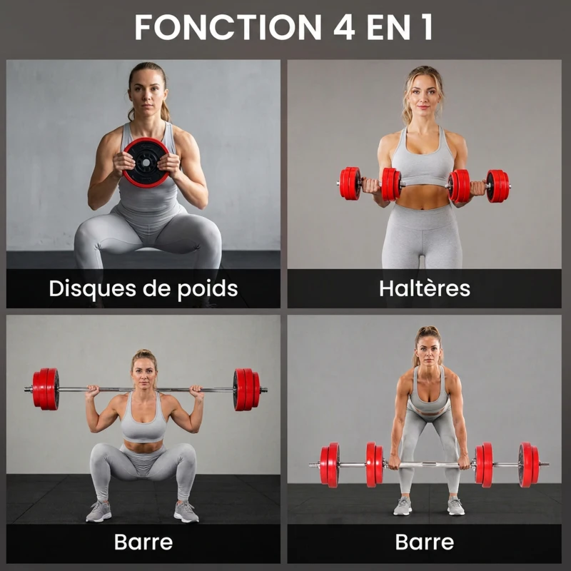 HOMCOM Haltères de 20 kg ensemble d'haltères musculation réglable avec barre d'extension pour entraînement musculaire et haltérophilie