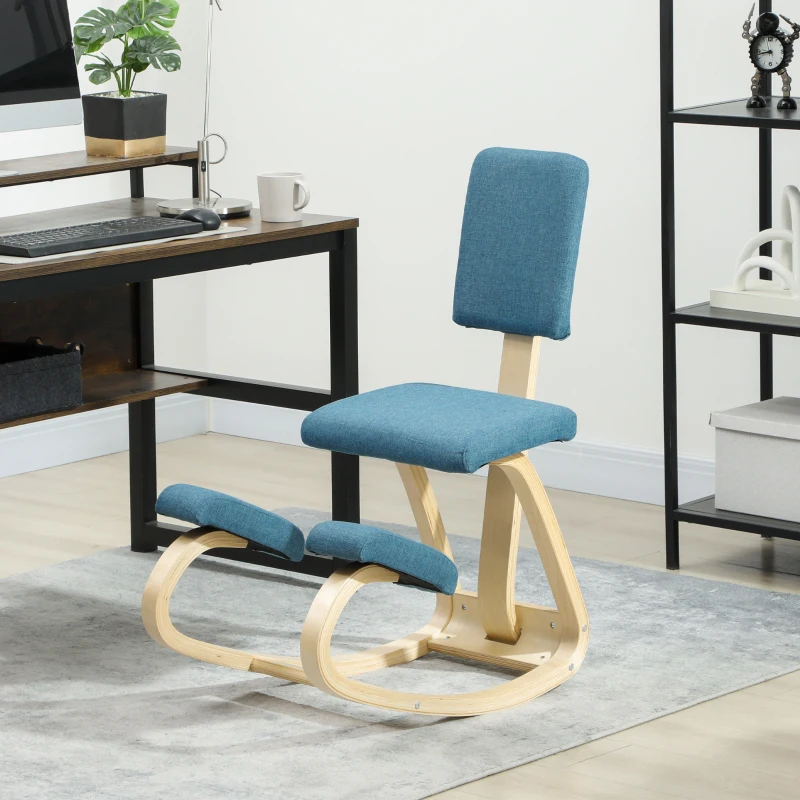 HOMCOM Sedia Inginocchiatoio Dondolante in Tessuto Effetto Lino e Legno di Betulla, 51x84x93 cm, Marrone Scuro