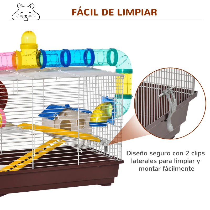 PawHut Jaula para Hamster Casa para Ratoncillos Roedores Animal Pequeño con Escalera, Pista, Molino de Viento Accesorios Incluidos 62x29x52cm
