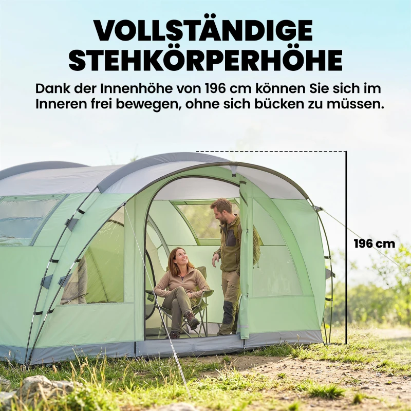 Outsunny Tunnelzelt 5 Personen Familienzelt mit 2 Schlafkabine Vorzelt 4 Fenstern Bodenplane Stehhöhe 3000 mm Wassersäule