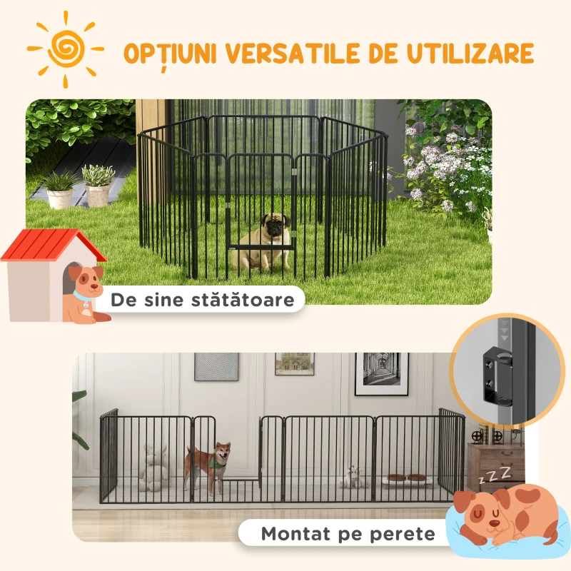 PawHut Țarc pentru câini cu 6 panouri modulabile pentru interior și exterior, din oțel, 164x83x80 cm, negru