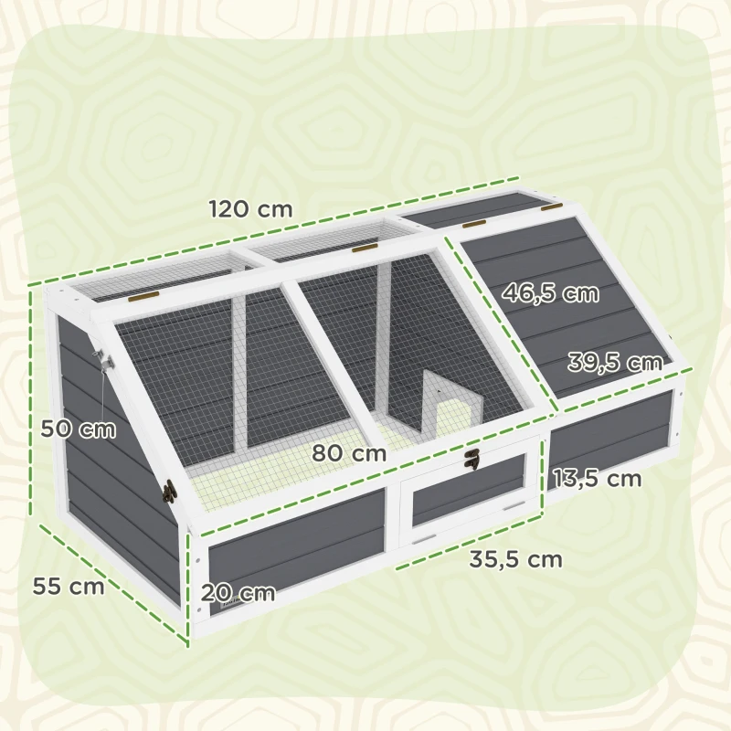 PawHut Casa para Tartarugas em Madeira sem Base com Tampas Articulada Porta Frontal com Pestilhas 120x55x50 cm Cinza Claro