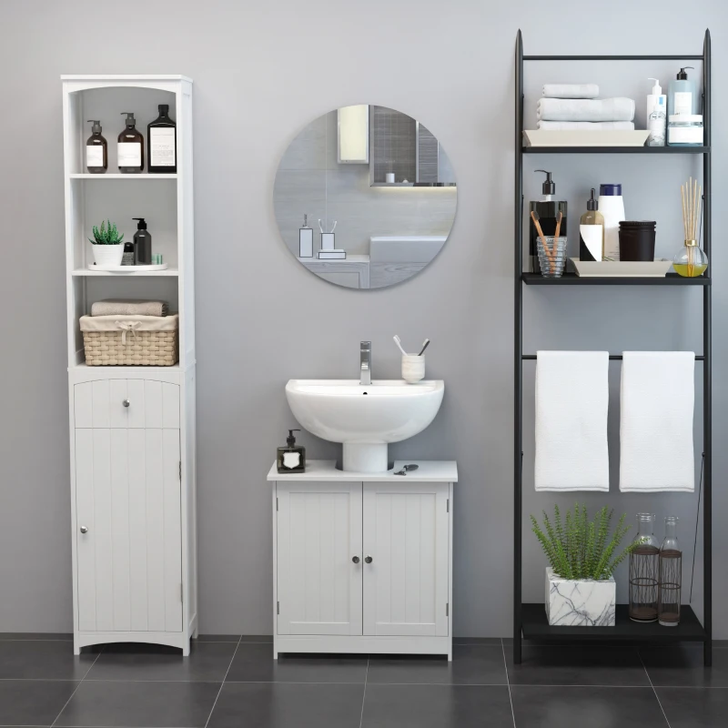 HOMCOM Waschbeckenunterschrank Badschrank mit verstellbarer Ablage Unterschrank mit 2 Türen Badmöbel Waschbecken Badezimmerschrank Siphon-Ausschnitt Landhausstil Weiß L60 x T30 x H60 cm