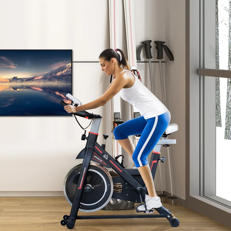 HOMCOM Bicicleta Estática com Resistência Ajustável Volante de Inércia de 8kg Ecrã LCD Assento e Guiador Ajustáveis 103x48x115cm Preto