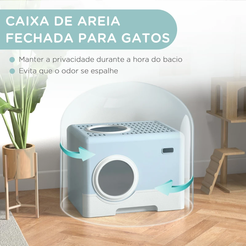 PawHut Caixa de Areia para Gatos com Pá Bandeja Removível 2 Portas Entrada Frontal e Saída Superior 52x41x38,5 cm Azul Claro