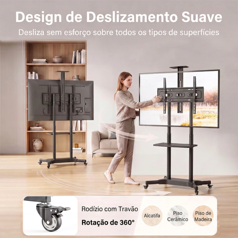 HOMCOM Suporte para TV com Rodas para Televisores de 32-75 Polegadas, Altura Ajustável, Rodas com Travão, VESA máx. 400 x 600 mm