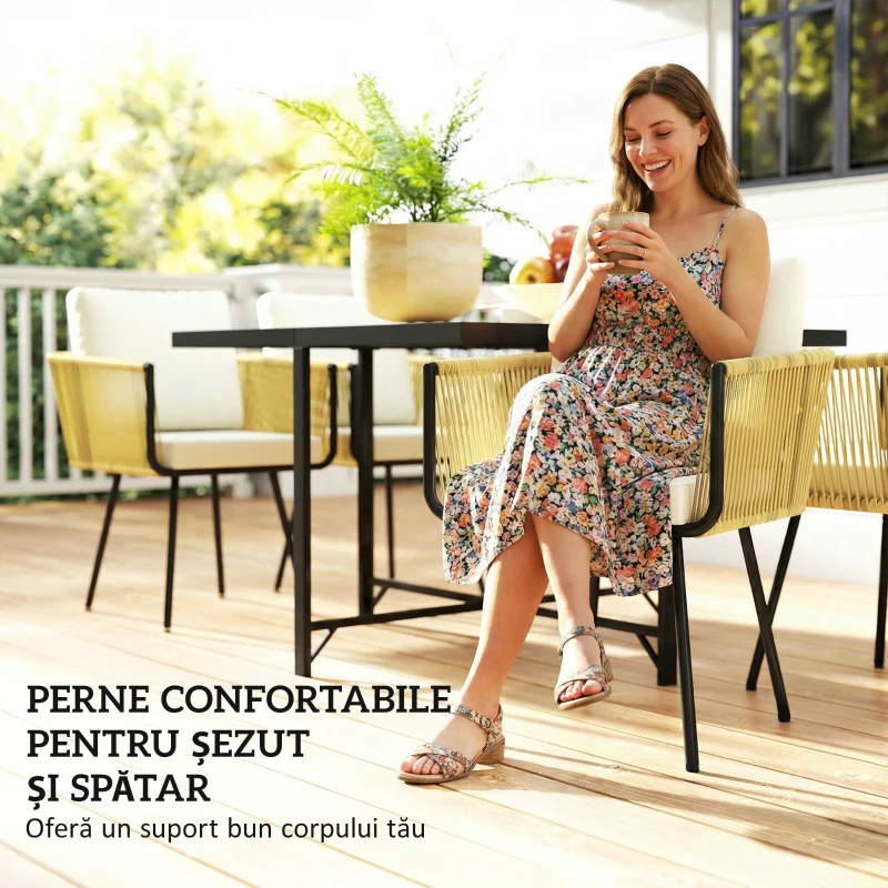Outsunny Set de Grădină 5 Piese cu Masă din Lemn-Plastic