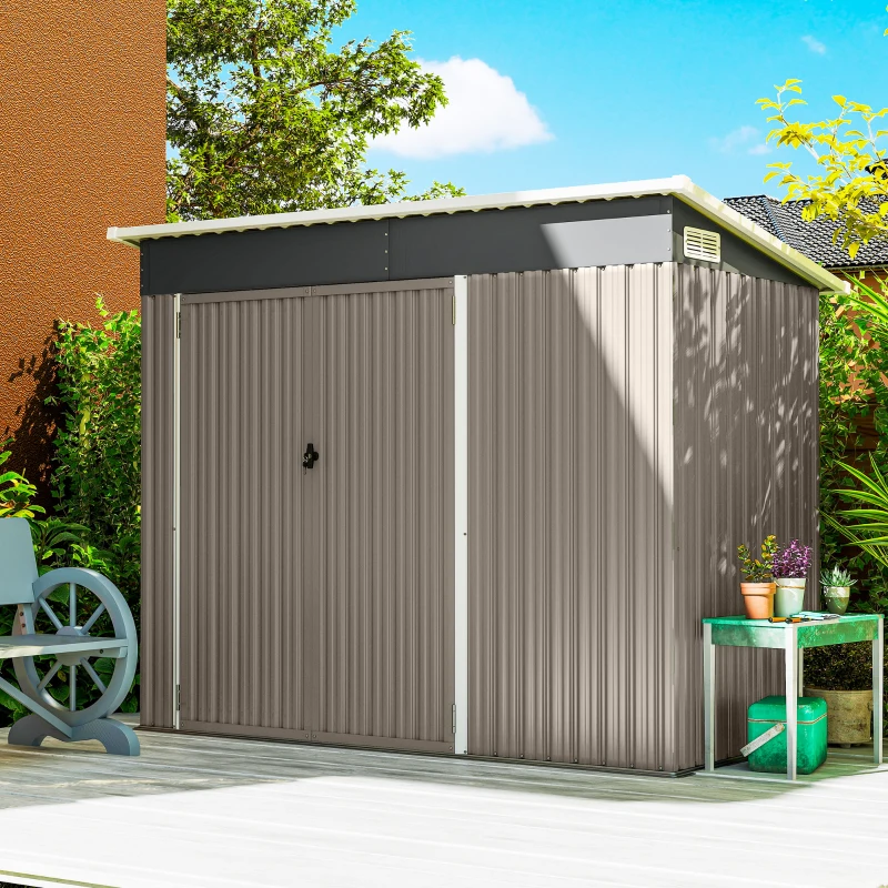 Outsunny Metall Gerätehaus 2,68 m², abschließbar Geräteschuppen mit 3 Türen Lüftung Pultdach Handschuhen