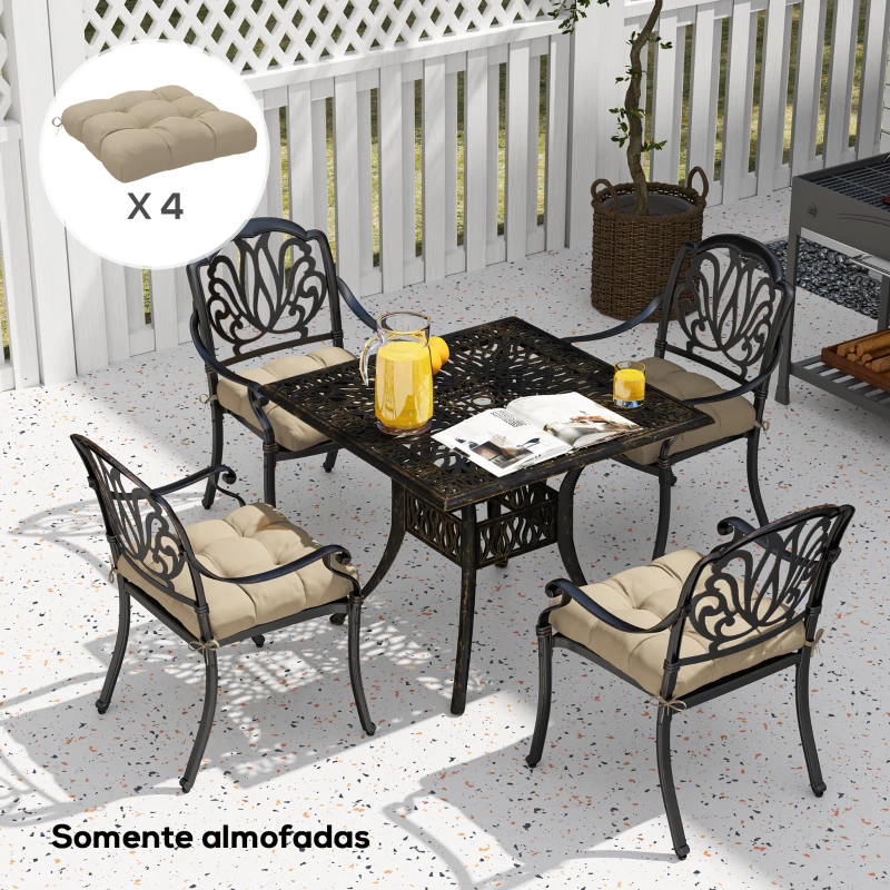 Outsunny Conjunto de Almofadas para Cadeiras de Jantar e Jardim Impermeáveis e Anti-UV com 2 Fitas de Fixação 48x48x10 cm Caqui