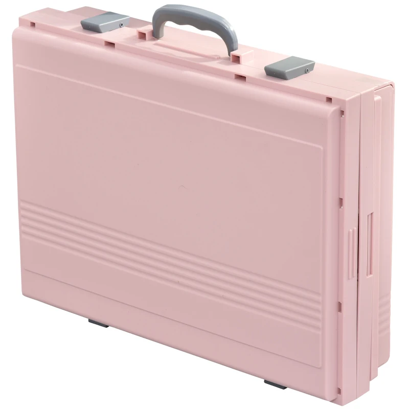 PawHut Caja de Arena para Gatos Plegable Arenero Portátil Aseo Quita Mal Olor con Manija Puerta Orificio de Ventilación Bandeja Material ABS 54x43x42 cm Blanco y Rosa