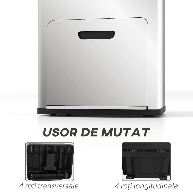 HOMCOM Coș de gunoi cu 3 compartimente de 56L cu suport pentru deodorant, din oțel și PP, 45.7x35.8x76 cm, argintiu
