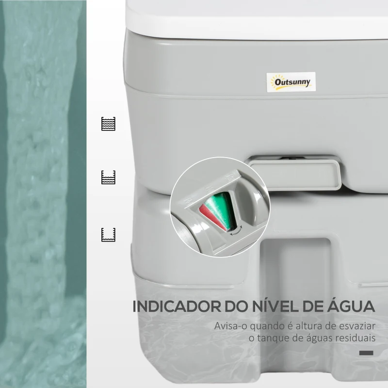 Outsunny Sanita Portátil 20L com Indicador de Nível Capacidade 150 kg para Campismo Viagem Idosos Caravana Barco 33x40x43 cm Cinza