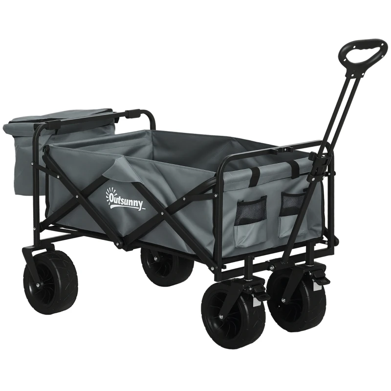 Outsunny Bollerwagen mit Kühltasche, klappbar, Stahlrahmen, bis 100 kg, 113x57x77-100 cm, Dunkelgrau