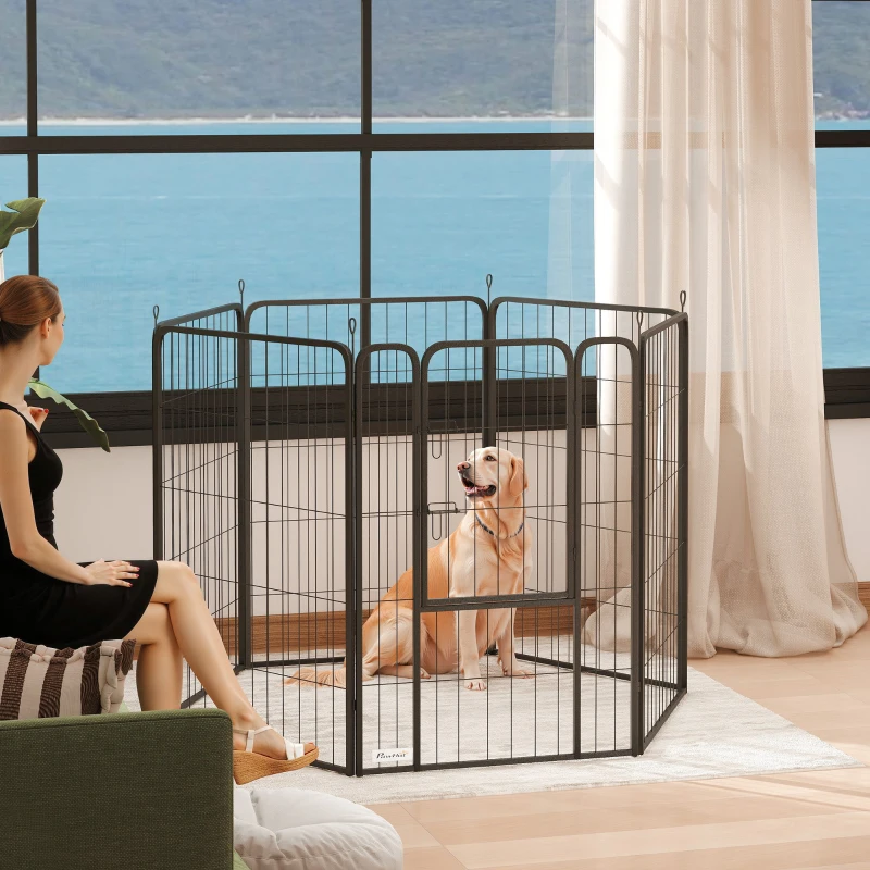 PawHut Laufstall für Hunde mit 6 Paneelen, robust, mit sicherer Tür, für drinnen und draußen, für Garten, Camping, 100 cm hoch