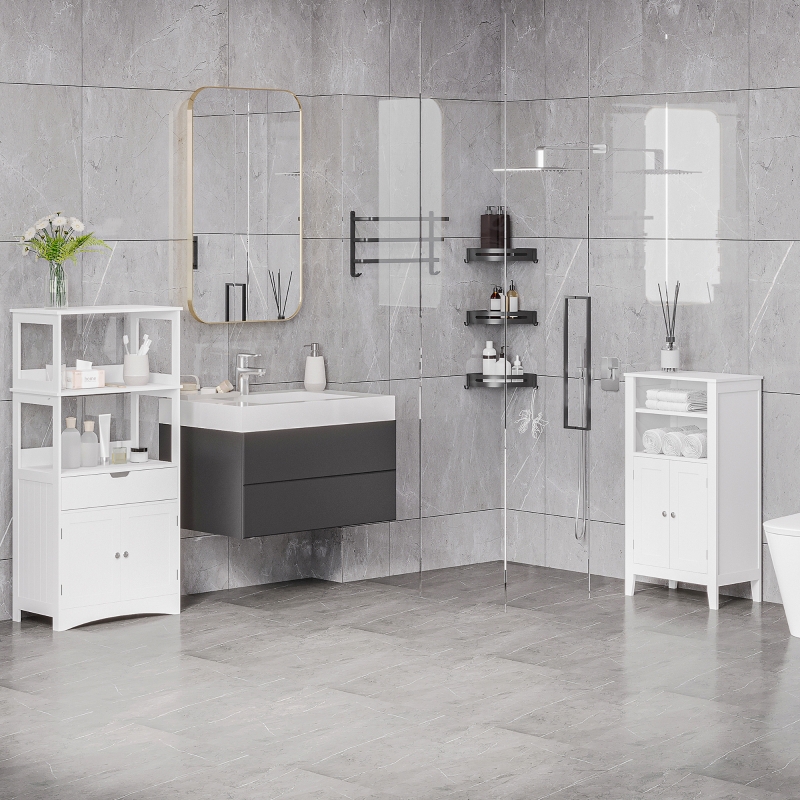 kleankin Badezimmer Midischrank Badezimmerschrank mit 2 offnenen Regalen Schublade Unterschrank Weiß 60 x 33 x 122,5 cm