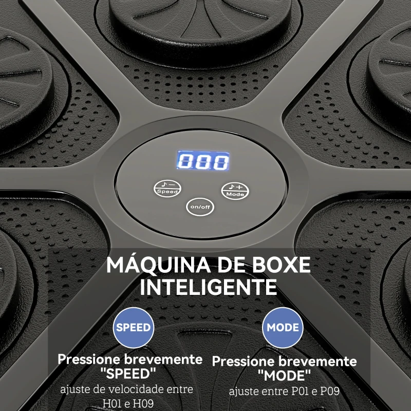 SPORTNOW Máquina de Boxe Musical com 9 Modos de Velocidade Luvas e Conexão Bluetooth Luzes LED 41,8x44,6x7,5 cm Preto