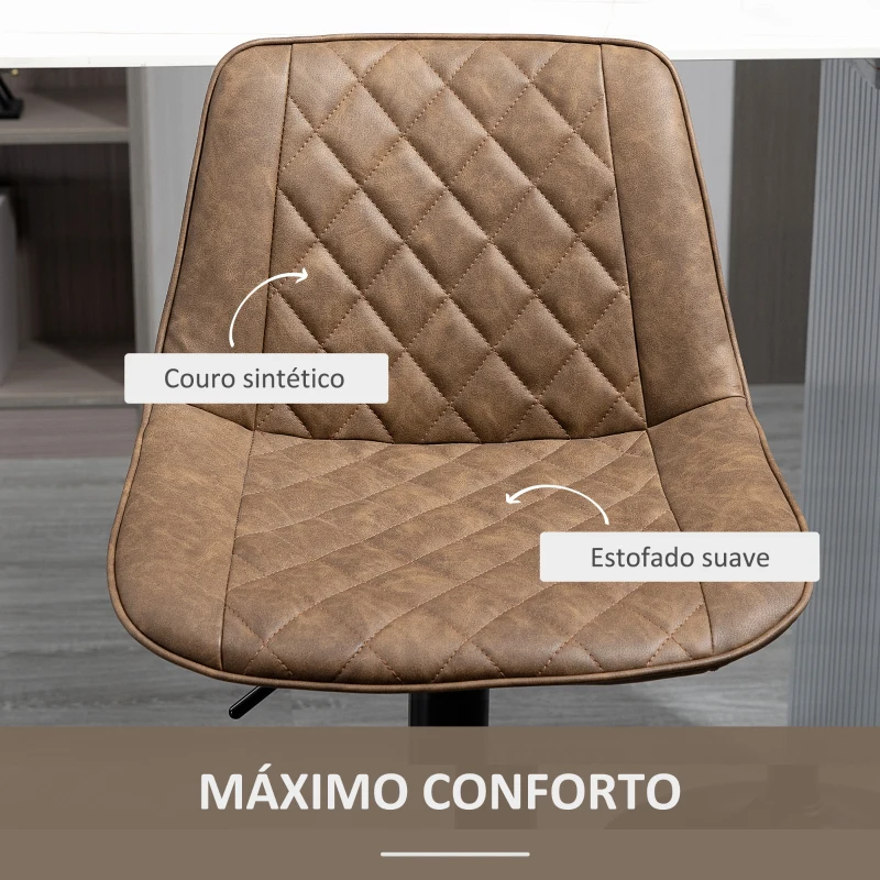 HOMCOM Conjunto de Bancos de Bar Estofados em PU Bancos Altos de Sala de Jantar com Altura Ajustável Assento Giratório e Apoio para os Pés Carga Máxima 120kg 46,5x51x86-106cm Marrom