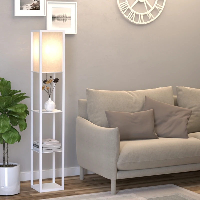 HOMCOM Lampadaire étagère 26L x 26l x 160H cm 3 étagères 4 Niveaux MDF Blanc