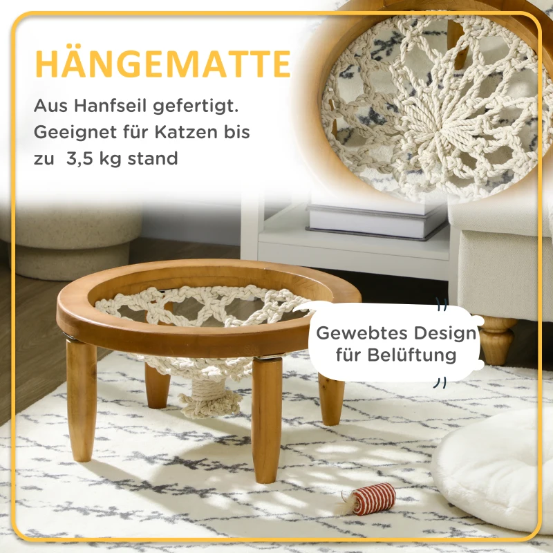 PawHut Katzenhängematte inkl. waschbaren Kissen, Katzenbett, Haustierbett, 50 cm x 50 cm x 27 cm, Natur + Braun