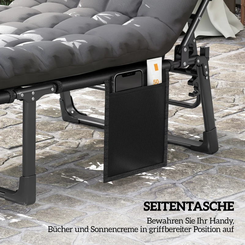 Outsunny Sonnenliege Klappbar Breite Gartenliege mit 5-fach Verstellbar Rückenlehne gepolsterter Matratze Kopfstütze Seitentasche