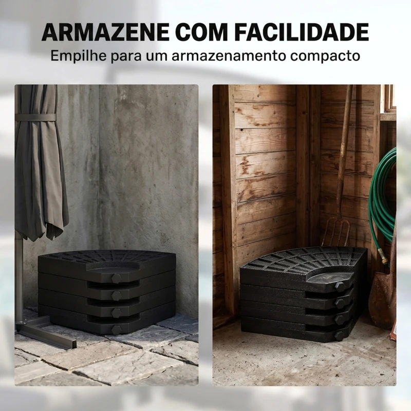Outsunny Conjunto de Pesos para Base de Chapéu de Sol de 4 Peças Preenchível com 52 Litros de Água 60 kg de Areia ou 70 kg Ambos Preto