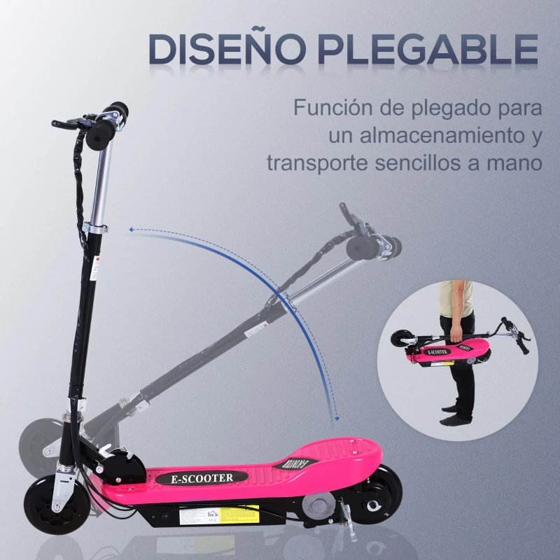 HOMCOM Patinete Eléctrico Plegable para Niños y Adolescentes de +7 Años con Manillar Ajustable en Altura 78x37x87-95 cm Rosa