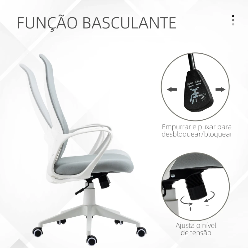 Vinsetto Cadeira de Escritório Ergonómica com Altura Ajustável Função de Inclinação e Encosto Alto 62x56x110-119,5 cm Cinza