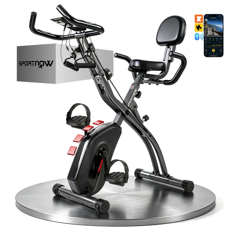 SPORTNOW 4 in 1 Heimtrainer Fahrrad Klappbar Leise Liegeergometer mit LCD Monitor Bluetooth Herzfrequenz Sensor Widerstandsband