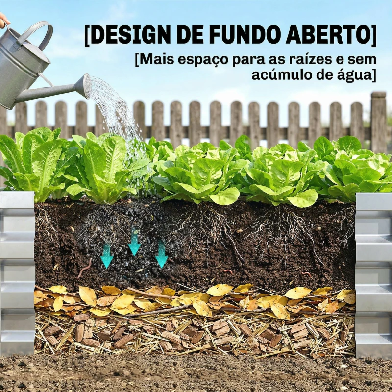 Outsunny Caixa de Plantio de Aço Galvanizado para Cultivar Plantas Flores Floreira Exterior Retangular com Fundo Aberto 120x60x30,5 cm Prata