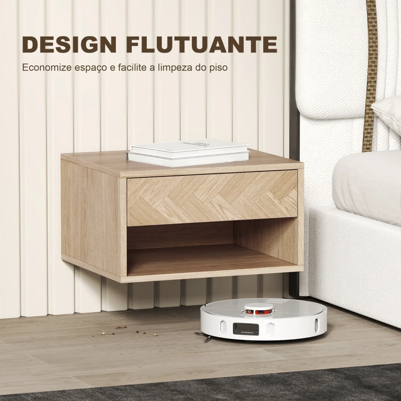 HOMCOM Conjunto de 2 Mesas de Cabeceira Suspensas com Gaveta e Compartimento para Quarto Sala 37x32x21 cm Madeira