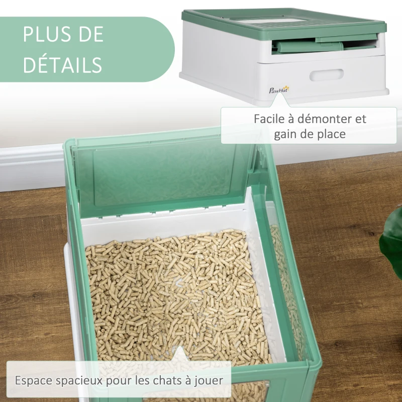 PawHut Maison de toilette pour chat pliable double porte battante et supérieure pelle fourni 47,5 x 35,5 x 36,7 cm vert