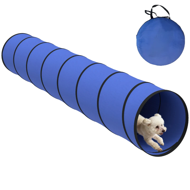 PawHut Hunde Agility Tunnel 300 x 50 cm Hundetunnel mit 4 Bodenankern Tragetasche Spieltunnel für kleine mittelgroße Hunde Blau