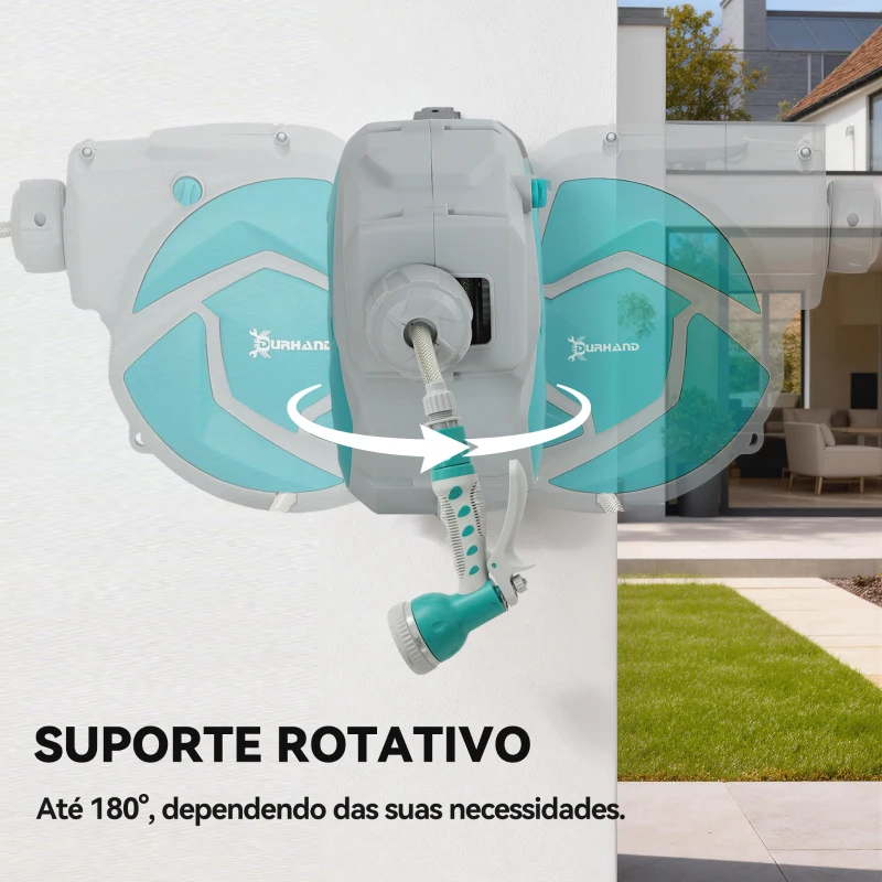 DURHAND Mangueira Retrátil de Parede com Enrolador de 10+1 m com Enrolamento Automático e Bico de 7 Funções Gira 180°