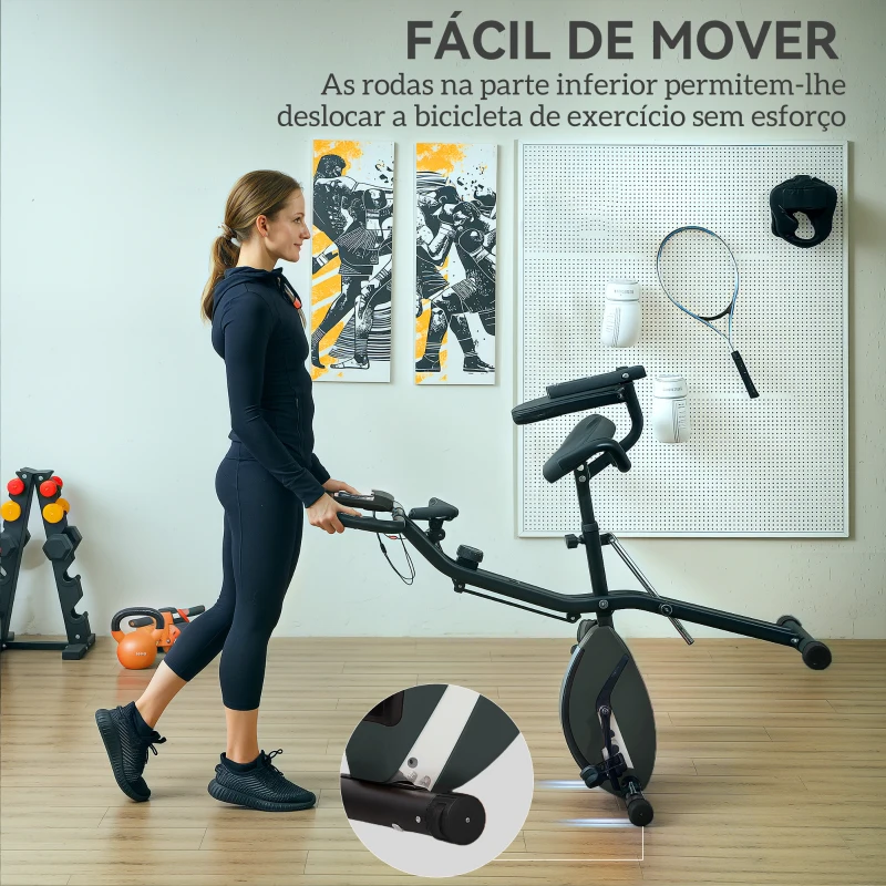 SPORTNOW Bicicleta Estática Dobrável com Resistência Magnética de 8 Níveis Encosto Volante Ecrã LCD e Banda de Resistência 43x97x109 cm Preto
