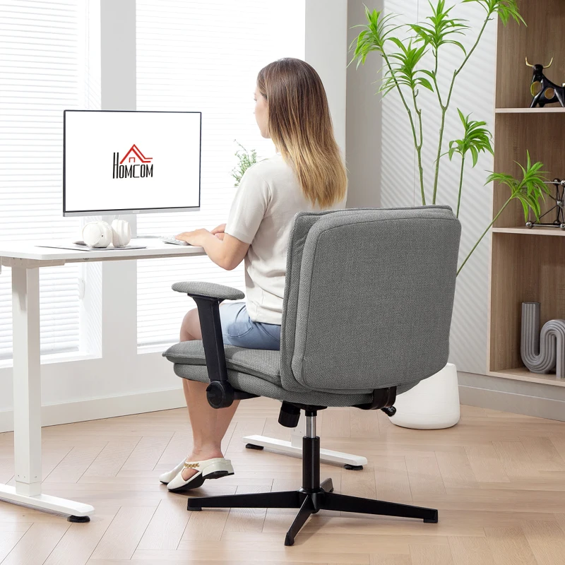 HOMCOM Cadeira de Escritório com Apoios de Braço Rebatíveis Assento  Altura Ajustável  Função Basculante 76x70x85-97 cm Cinzento