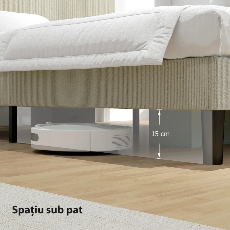 HOMCOM Cadru de Pat 140x200 cm cu Tăblie Tapițată Reglabilă pe Înălțime și Șipci, Catifea Canelată, Gri