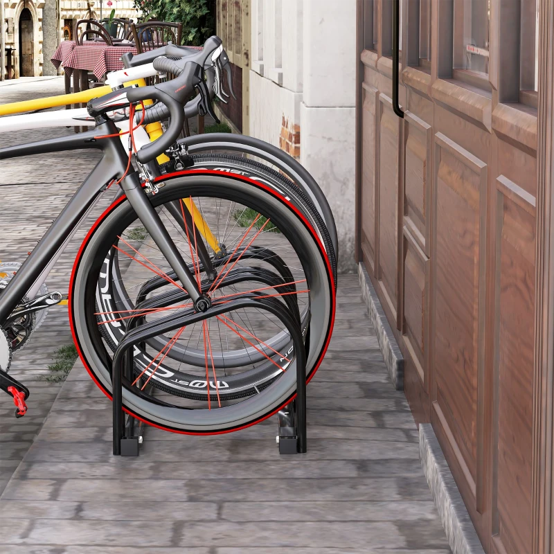 HOMCOM Estacionamento para 3 Bicicletas Suporte de Aço para Estacionar Bicicletas no Chão para Interior e Exterior 76x33x27 cm Preto